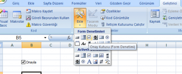 Excel Onay Kutusu Ekleme